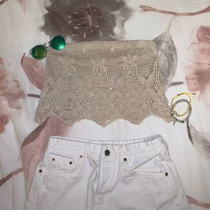 Beige lace crop top